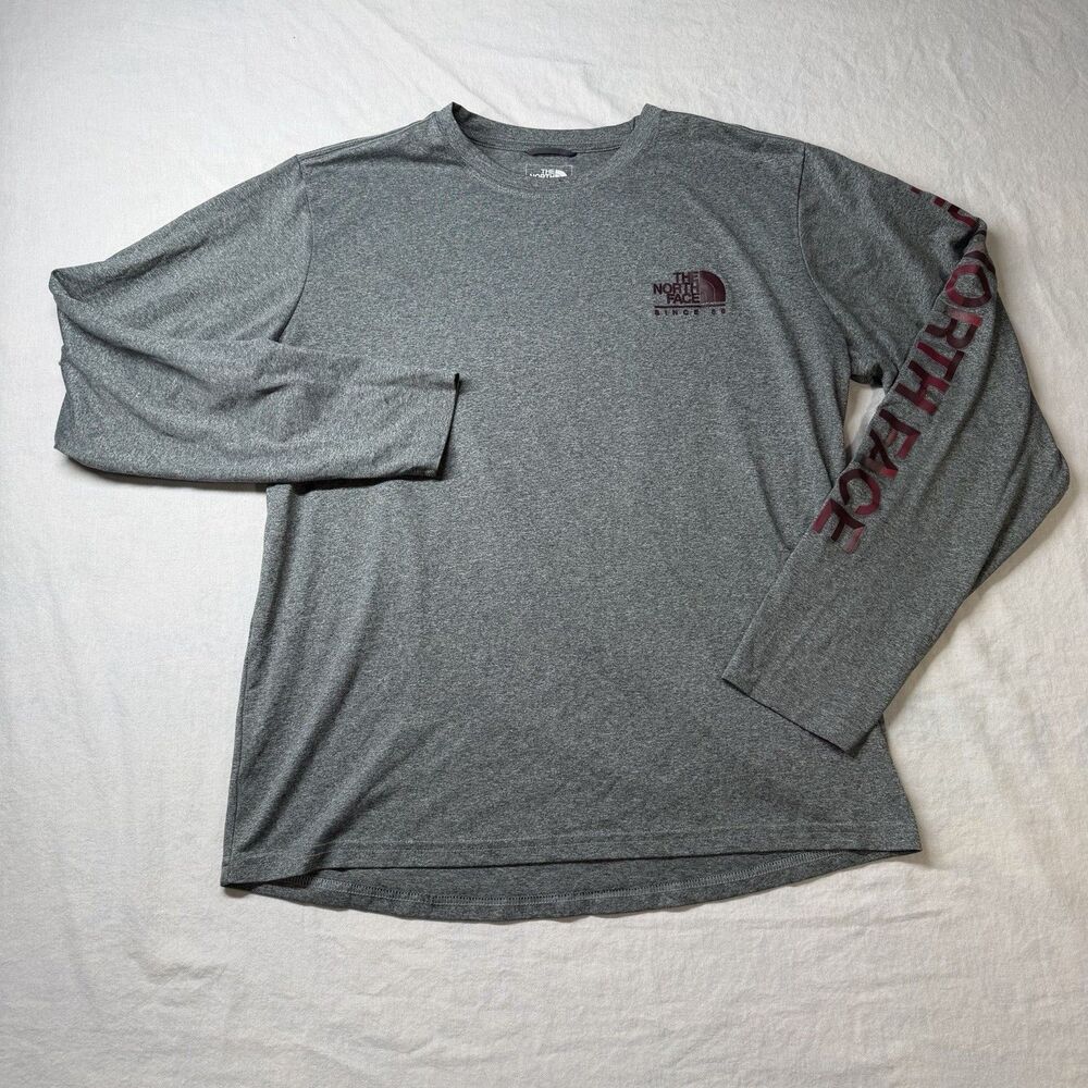 The North Face Mens Size M Gray Shirt Long Sleeve Spell Out Logo